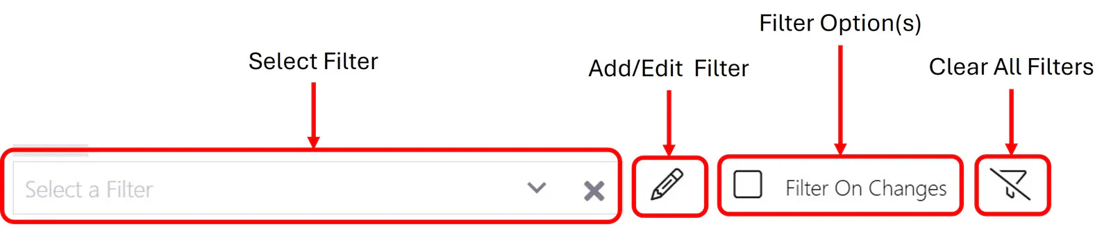 Filter controls: Select Filter, Add/Edit Filter, Filter Option(s) and Clear All Filters